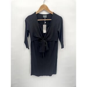 Milk Nursing Black 3/4 Sleeve Nursing Tie Front Dress // S